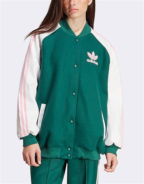 adidas Originals Superstar varsity jacket with pink detail in 